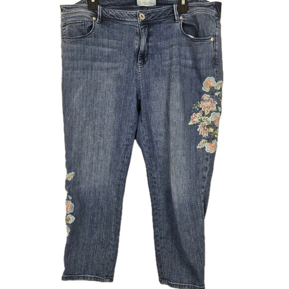 J Jill Denim Cropped Authentic Fit Floral Embroidered Size 18 PLUS Boho Cottage - Picture 1 of 7